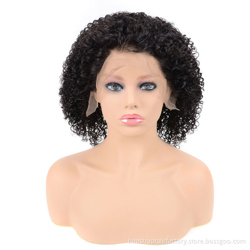 Malaysian Glueless Short Black Natural Human Hair Jerry Curly Bob Lace Front Wig For Black Women